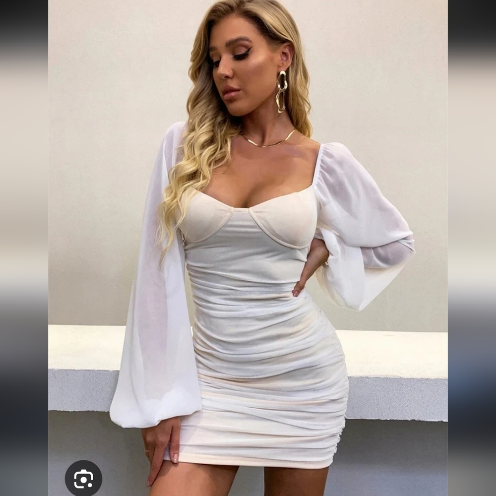 Elegant Cream Long-Sleeve Dress